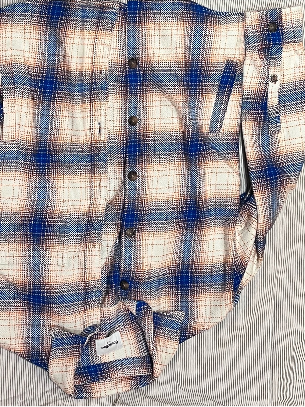 Goodfellow & Co Blue and Cream Plaid Button-Down Shirt